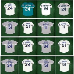 Gla1989 1997 Vintage Baseball Jersey Ken Griffey Jr Ichiro Suzuki Jay Buhner Edgar Martinez Omar Vizquel Felix Hernandez Randy Johnson White