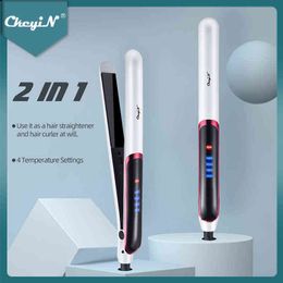 Hair Curlers Straighteners CkeyiN 2 In 1 Hair Straightener Curler Flat Iron LCD Display Ceramic Coated Adjustable Temperature Styling Straightening Irons T220916