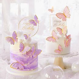 Party Supplies Colourful Laser Butterflies Iron Acrylic Cake Toppers For Wedding Birthday Decoration Baking Suplies