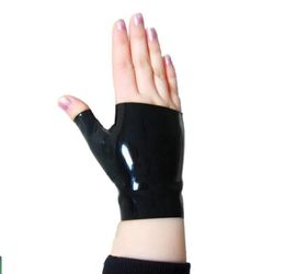 Fashion Catsuit Costumes PVC Faux Leather Black Short Mitten Fingerless Gloves