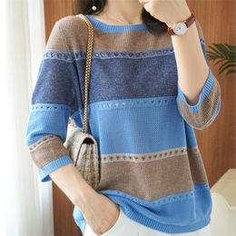 Women's Sweaters Summer Women knitted Short sleeve Thin Sweater Female Hollow Out Turtleneck Pullover Ladies knit Cotton Loose Jumpers 220920