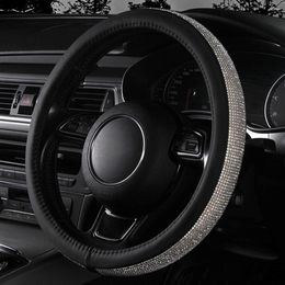 Steering Wheel Covers Car Accessories Rhinestone PU Leather Cap Crystal Cover Auto Gear For Women Girls