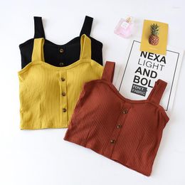 Camisoles & Tanks 2022 Spring And Summer Cotton Belt Bra Sling Vest Women Button Wide Shoulder Women's Navel