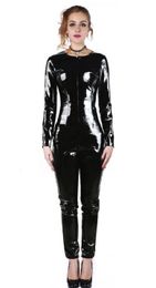 Sexy Womens Catsuit Costumes Clubwear pvc faux Leather Bodysuit Leotard Romper Jumpsuit front zipper