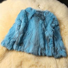 Women's Fur Faux Women Fashion Brand Design Real Genuine Natural Rabbit Coat Female Pure Drop Jacket DFP311 220919