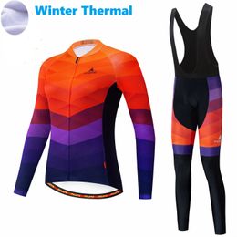 2024 Pro Women Orange Purple Winter Cycling Jersey Set Long Sleeve Mountain Bike Cycling Clothing Breathable MTB Bicycle Clothes Wear Suit B17