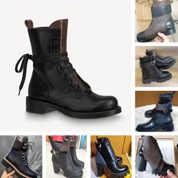 chunky heeled ankle boots Australia - Designer Metropolis Flat Ranger Boot For Women Canvas Martin Boots Crafted Black leather High Heel Ankle Booties243v