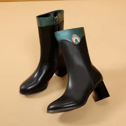 Scarpe eleganti con tacco alto Stivaletti con punta a punta Marchio di lusso retrò da donna Madre femminile da donna Stivali da festa nudi Stivaletti neri Moda con tacco sottile