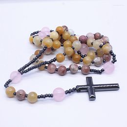 Pendant Necklaces Natural Stone Rosary For Women Cross Sweater Chain Semi-precious Long Men Jewelry Accessories