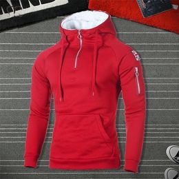 Men's Hoodies Sweatshirts Men Fashion Zipper Long Sleeve Hooded Hoodie Male Casual Hoody Outwear Hip Hop Streetwear Solid Pullover Red 220920