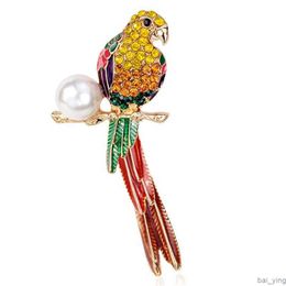 Animal Cute Crystal enamel pearl parrot brooch Birds Brooches for Women Multi Color Rhinestone Gold Plated Jewelry Drop Ship baiying