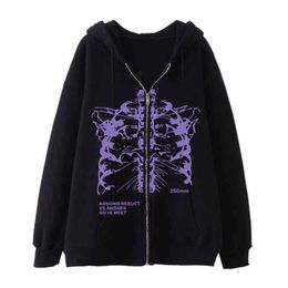 Herren Hoodies Sweatshirts Dunkelschwarz Gothic Kleidung Reißverschluss Pullover Skeleton Hoodie High Street Trendy Conjuntos De Hombre Y2k Masculino Plus Size Tops