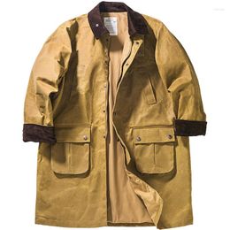 Men's Trench Coats Men's Oil-wax Coat Long Loose Waterproof Military Windbreaker Safari Biker Jacket Spring Autumn Outdoor Vintage