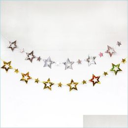 Party Decoration Gold Sier Hollow Star Banners Wedding Hanging Paper Garland Bunting Happy Birthday Decorations Kids Baby Shower Drop Dhtbo