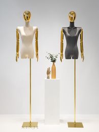 Fashionable Electroplating Flat Shoulder Mannequin Golden Female Model Fabric Customized