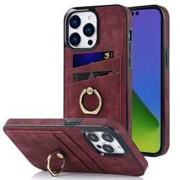 Luxus Designer Retro Kartensteckplatz Ledertaschen Ring Schnalle Halterung Handyhülle für iPhone 14 13 12 Pro Max Mini 11 Pro XS X XR 6S 7 8 Plus SE 20