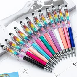 Rainbow Crystal Ballpoints Metal Student Writing Ballpoint Pen Mobile Phone Touch Pen School Office Signature Pens Festival Gift TH0359