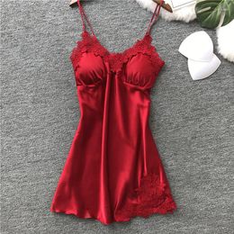 Casual Dresses Women Nightgowns Sexy Nightwear Lace Patchwork Camisola Lingerie Nighty Wedding Silk Dress Sleep Wear Nightdress Clothes