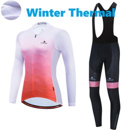 2024 Pro Women Art White Winter Cycling Jersey Set Long Sleeve Mountain Bike Cycling Clothing Breathable MTB Bicycle Clothes Wear Suit B17