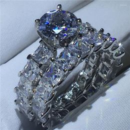 Cluster Rings Handmade Ring Bridal Sets 925 Sterling Silver Princess Cut Sona Cz Engagement Wedding Band For Women Finger Jewellery