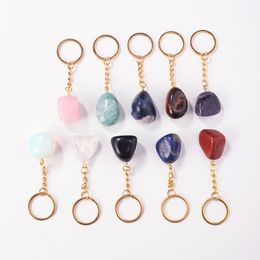 Natural Raw Stone Key Rings Keyring Tiger's Eye Rose Quartz Amethyst Keychains Car Decor Key Chain Keyholder