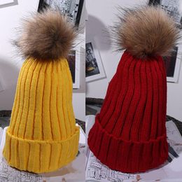 Bandanas Women Fur Pom Hat Solid Fashion Winter Warm Cute Casual Fuzzy Ball Beanie Knitted Cap Pompom Crochet Skullies Riding Set