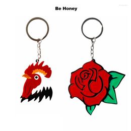 Keychains Arrivals Animal Big Rooster Head And Romantic Rose Flower Pendant Acrylic Key Chain For Women Keyrings Gift Fashion Jewelry