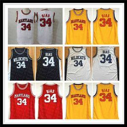 Wskt Wears Men's Maryland College 34 Jersey Basketball Stitched Red Yellow Black Northwestern Wildcats Len Bias High School Vintage Shirts