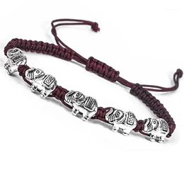 -Verstellbare handgefertigte geflochtene Baumwollfaden Lucky Knots Armband Unisex Vintage Silber Farbe Elefant Schmetterlingsarmband1245a
