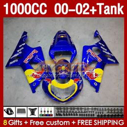 OEM Fairings &Tank For SUZUKI GSXR-1000 GSX R1000 GSXR 1000 CC 00-02 Body 155No.7 1000CC GSXR1000 K2 00 01 02 GSX-R1000 2001 2002 2002 Injection mold Fairing yellow red blk