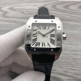 メンズ高級腕時計ホワイトスクエアダイヤル40mmサファイアクリスタルガラスローマ数字タイムマークフォールディングクラスプ自動巻き時計