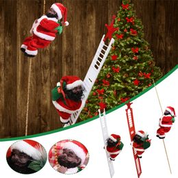 Christmas Decorations Electric Santa Claus Climbing Ladder Plush Toy Doll with Music Battery Operated Christmas Decoration Gift for Kids Xmas Ornament 220921