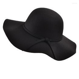 Berets Retro Simple Vintage Kids Child Girl Hats Fedora Wool Felt Crushable Wide Brim Cloche Floppy Sun Parent-child Beach Cap