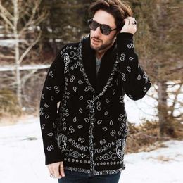 Men's Sweaters Flordevida Knitted Geometric Pattern Cardigan Jacquard Black Coat Men Fringe Hem Belted Fashion Long Sleeve