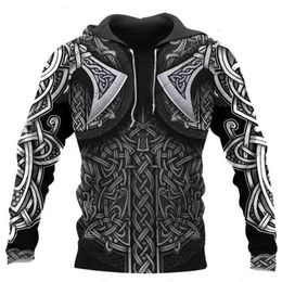 Felpe con cappuccio da uomo Felpe con cappuccio autunnale da uomo Cool Viking Symbol Crusader stampato 3D Cosplay Raffina modello felpe Street Style Abbigliamento con cappuccio unisex