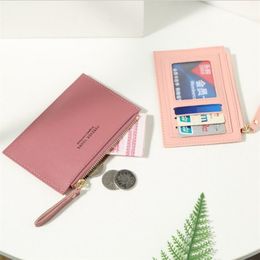 Men's Card Holders Women's PU Zipper Cash ID Credit Card Holder Pure Colour Name Mini Business Cards Case Holiday Gift