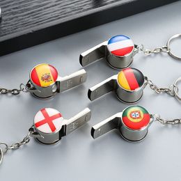 National Flag Whistle Keychain Party Favour Stainless Steel Football Match Souvenir Gift Outdoor Survival Tool New