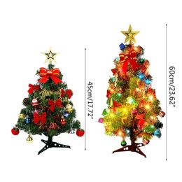 Christmas Decorations 4560cm LED Artificial Christmas Tree with Pinecone Santa Bow Ribbon Ornaments 54DC 220921