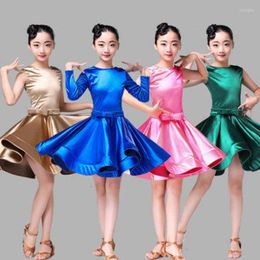 Stage Wear Shiny Girls Kids Junior Club Latin Dresses Turtle Neck Long/short Sleeve Modern Ballroom Latino For Dancing