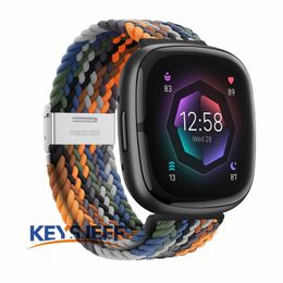 Braided Nylon Straps Compatible with Fitbit Versa 3/Sense 1 Bands -Not for Fitbit Versa 4/Sense 2 -with Adjustable Metal Lock Women Men