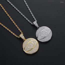 Pendant Necklaces Round Shape Prong Setting Bling Zircon Necklace Brass CZ Pendants Men Hip Hop Jewelry CN375