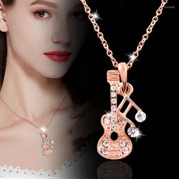 Pendant Necklaces LEEKER Charm Music Note Guitar Necklace For Women Girls Crystal Stones Chain On The Neck Accessoriese Jewellery ZD1 LK2