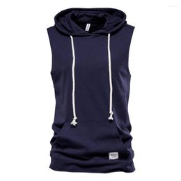 Men's Tank Tops 2022 Summer Men's Sleeveless T-Shirt Solid Colour Hooded Vest Casual Youth Cotton Male Top