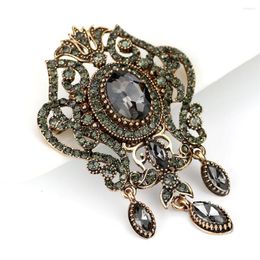 Brooches SUNSPICEMS Full Rhinestone Grey Crystal Flower Brooch Pins Bohemia Ethnic Banquet Jewellery Turkish Hijab Scarf Broches