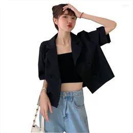 Women's Suits Short Black Small Suit Overcoat Female Summer Thin Jacket 2022Sundress Casual Double-Breasted Women's Coat Fashion