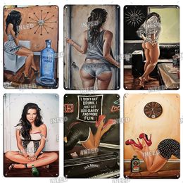 INEED Pin Up Girl Metal Painting Vintage Beer Tin Sign Poster Metal Plaque Wall Decor for Bar Pub Club Man Cave Decoration w13 30X20CM