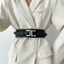Belts Ladies Fashion Luxury Adjustadle Metal Silver Buckle Wide Belt PU Leather Corset Cummerbunds Wild Pin Waist