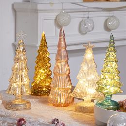 Christmas Decorations Glowing Glass Christmas Tree Ornaments Home Luminous Desktop Decoration Led Night Light Party Xmas Decorations Festival Kid Gift 220921