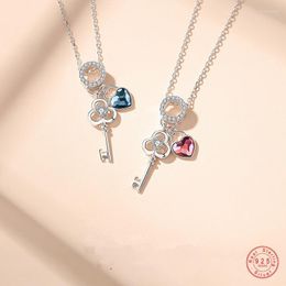 Pendants 925 Sterling Silver Simple "YOU ARE MY KEY" Key Heart Pendant Clavicle Chain Necklace Women Girlfriend Engagement Jewellery