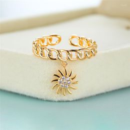 Wedding Rings White Round Zircon Cute Sun Crystal Pendant Open Adjustable Ring Rose Gold Silver Colour For Women Engagement